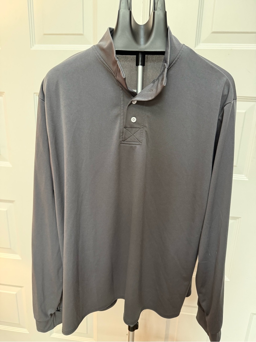 Men's Grey Long-Sleeve Polo with Mock Neck